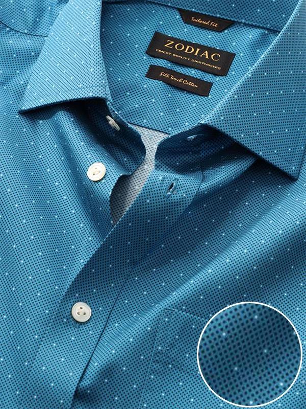 Bassano Blue Printed Full Sleeve Single Cuff Classic Fit Dark Semi Formal Cotton Shirt