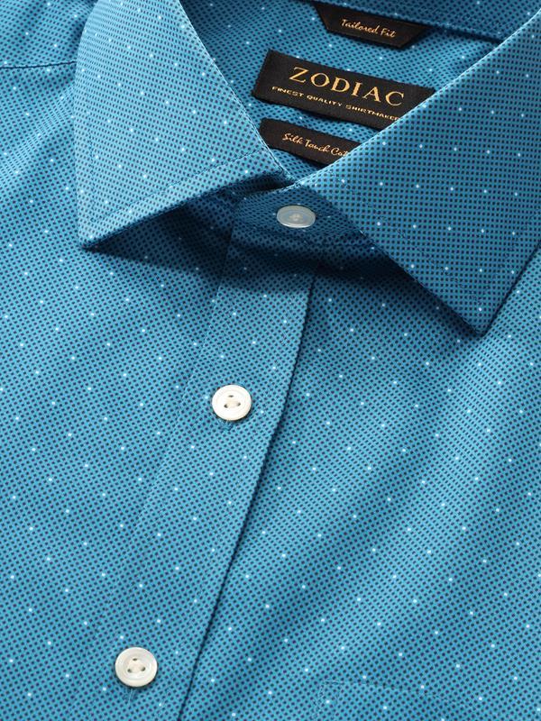 Bassano Blue Printed Full Sleeve Single Cuff Classic Fit Dark Semi Formal Cotton Shirt