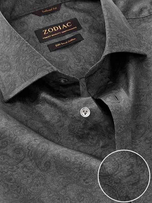 Bassano Dark Grey Printed Full Sleeve Single Cuff Tailored Fit Dark Semi Formal Cotton Shirt
