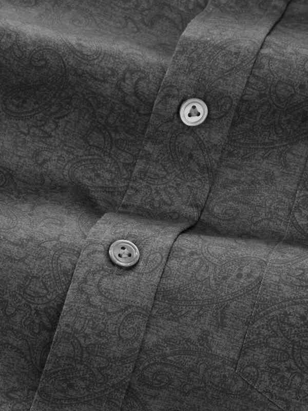 Bassano Dark Grey Printed Full Sleeve Single Cuff Tailored Fit Dark Semi Formal Cotton Shirt