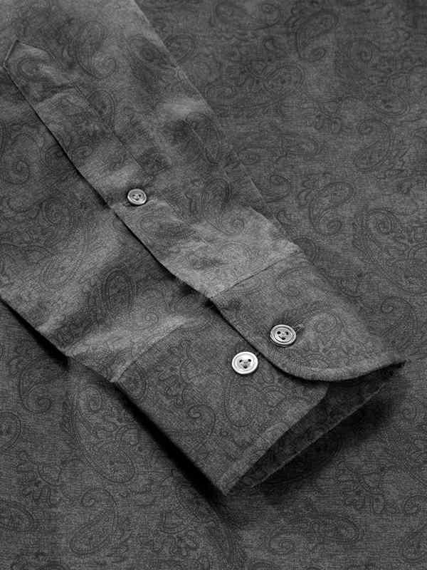 Bassano Dark Grey Printed Full Sleeve Single Cuff Tailored Fit Dark Semi Formal Cotton Shirt