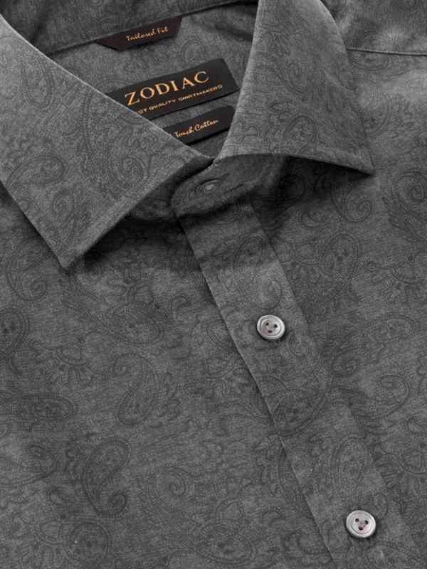 Bassano Dark Grey Printed Full Sleeve Single Cuff Tailored Fit Dark Semi Formal Cotton Shirt