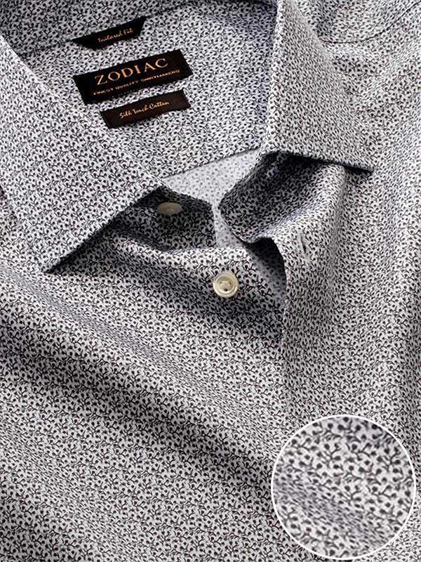 Bassano Light Grey Printed Single Cuff Tailored Fit Classic Formal Cotton Shirt