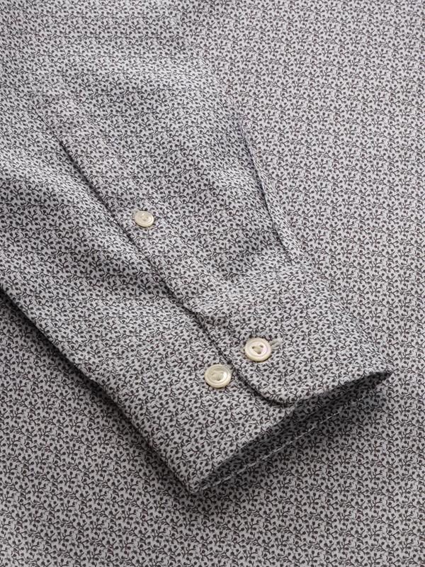 Bassano Light Grey Printed Single Cuff Tailored Fit Classic Formal Cotton Shirt