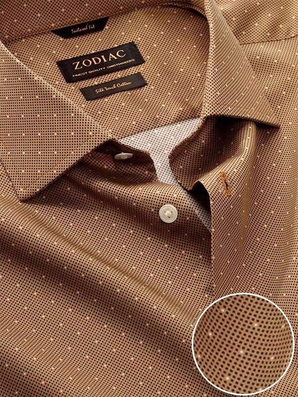 Bassano Ochre Printed Full Sleeve Single Cuff Tailored Fit Semi Formal Cotton Shirt