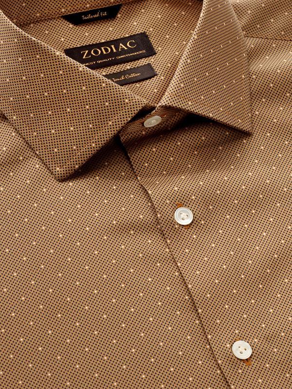Bassano Ochre Printed Full Sleeve Single Cuff Tailored Fit Semi Formal Cotton Shirt