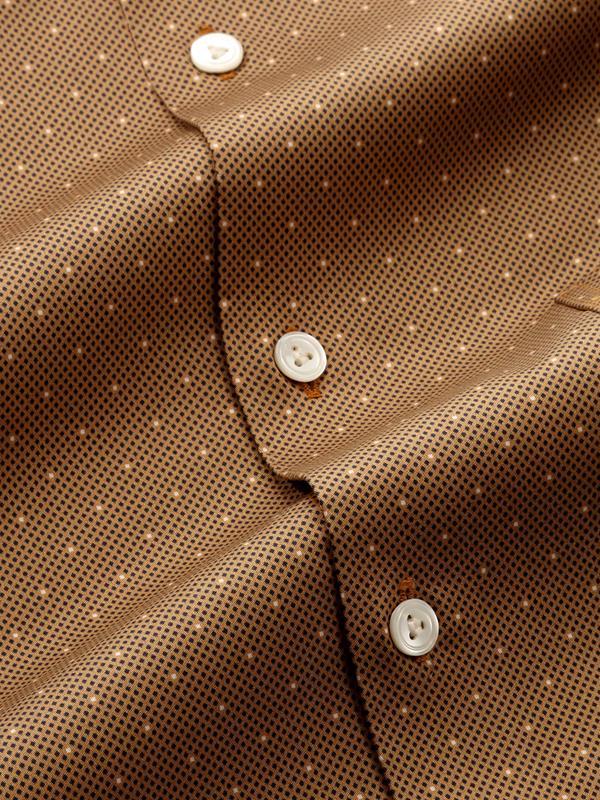 Bassano Ochre Printed Full Sleeve Single Cuff Tailored Fit Semi Formal Cotton Shirt