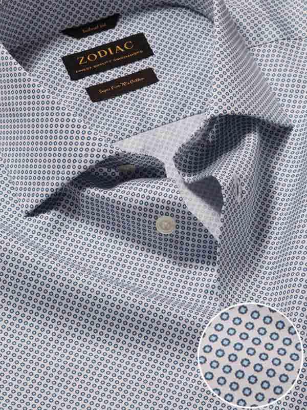 Bassano Blue Printed Full Sleeve Single Cuff Tailored Fit Classic Formal Cotton Shirt