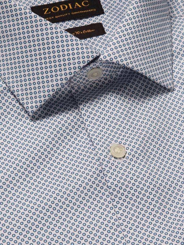 Bassano Blue Printed Full Sleeve Single Cuff Tailored Fit Classic Formal Cotton Shirt
