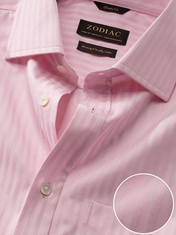 Bertolucci Pink Striped Full Sleeve Double Cuff Classic Fit Classic Formal Two Ply Mercerized Cotton Shirt