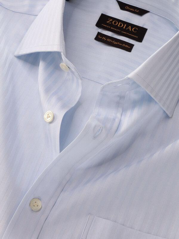 Bertolucci Blue Striped Full Sleeve Double Cuff Classic Fit Classic Formal Two Ply Mercerized Cotton Shirt