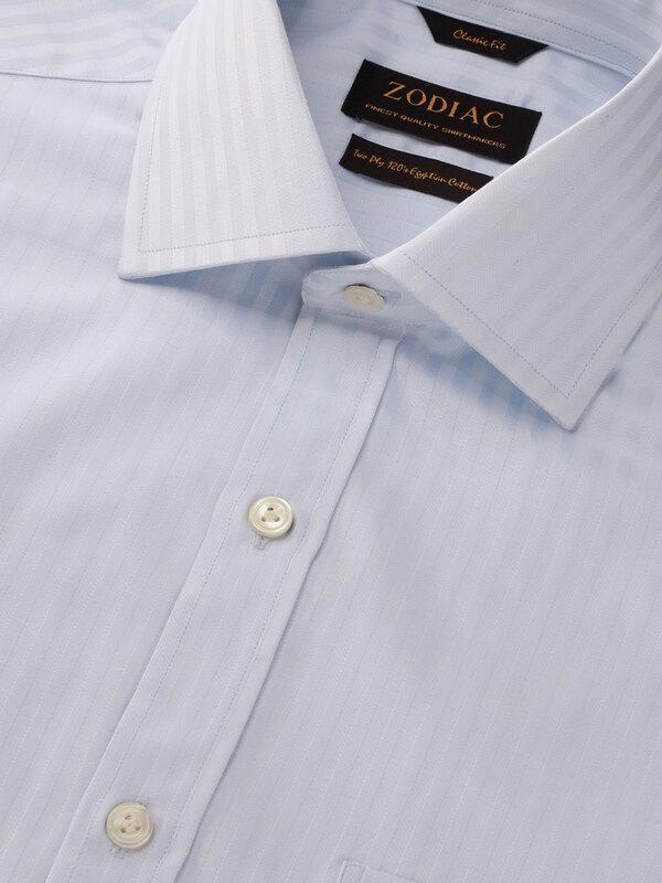 Bertolucci Blue Striped Full Sleeve Double Cuff Classic Fit Classic Formal Two Ply Mercerized Cotton Shirt