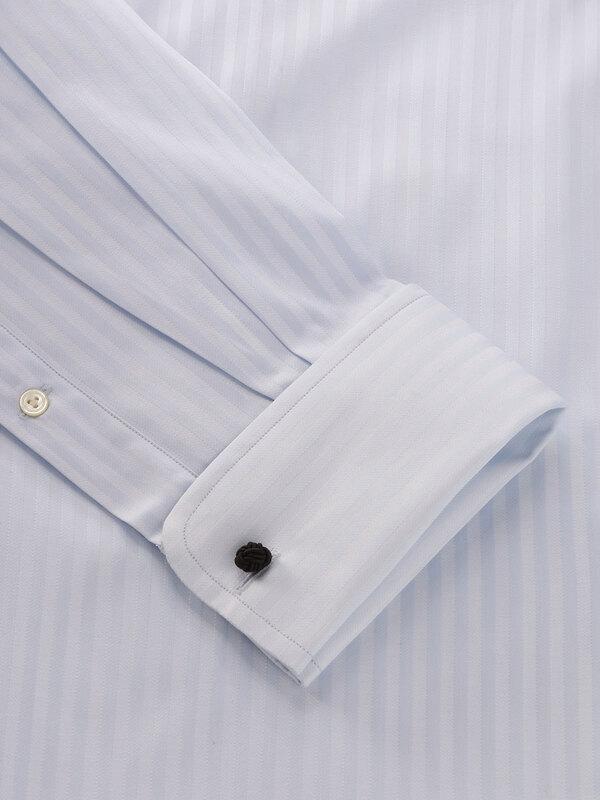 Bertolucci Blue Striped Full Sleeve Double Cuff Classic Fit Classic Formal Two Ply Mercerized Cotton Shirt
