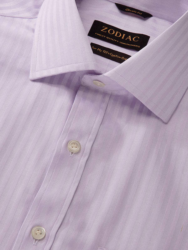 Bertolucci Lilac Striped Full Sleeve Double Cuff Classic Fit Classic Formal Two Ply Mercerized Cotton Shirt