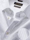 Bertolucci White Striped Full Sleeve Double Cuff Classic Fit Classic Formal Two Ply Mercerized Cotton Shirt