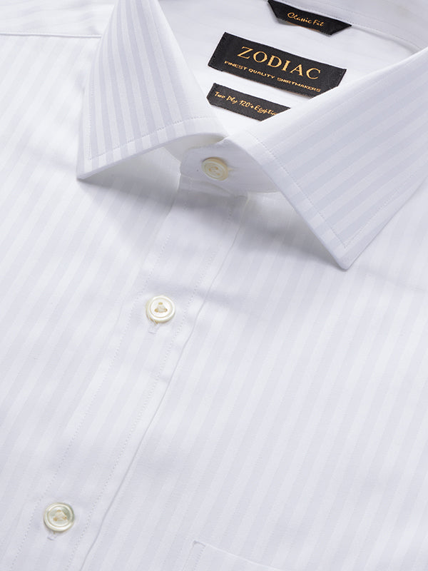 Bertolucci White Striped Full Sleeve Double Cuff Classic Fit Classic Formal Two Ply Mercerized Cotton Shirt