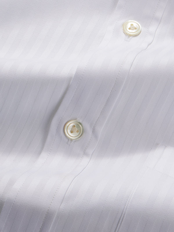 Bertolucci White Striped Full Sleeve Double Cuff Classic Fit Classic Formal Two Ply Mercerized Cotton Shirt