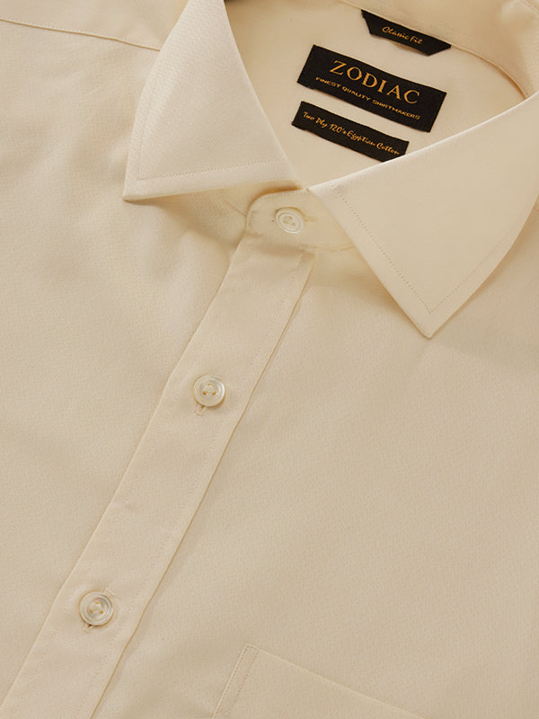 Bertolucci Cream Solid Full Sleeve Double Cuff Classic Fit Classic Formal Two Ply Mercerized Cotton Shirt