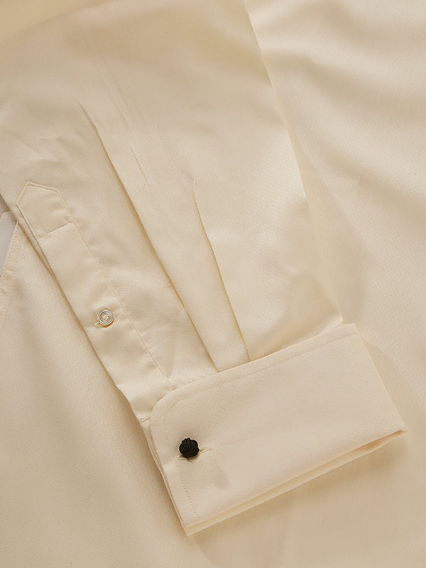 Bertolucci Cream Solid Full Sleeve Double Cuff Classic Fit Classic Formal Two Ply Mercerized Cotton Shirt
