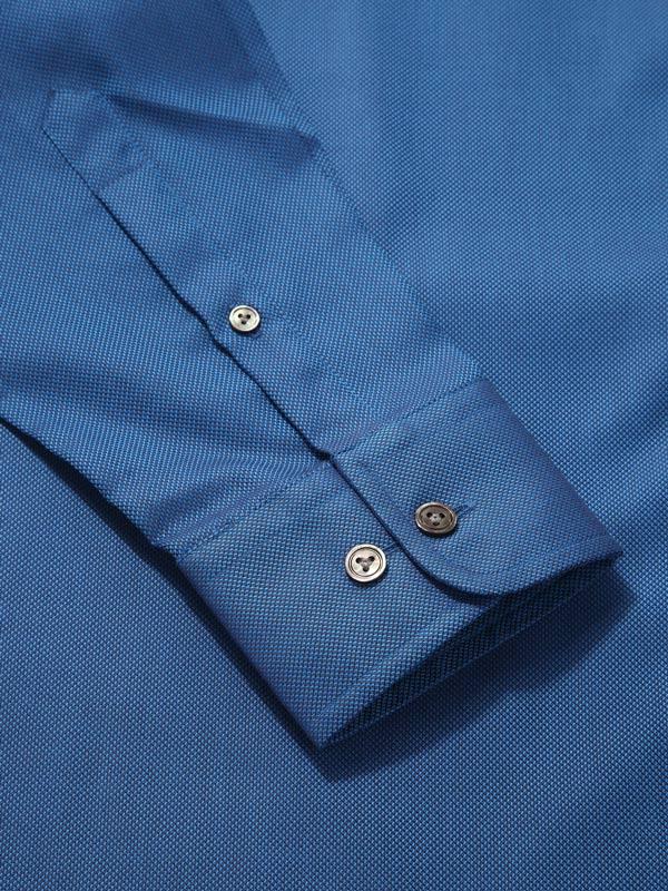 Marzeno Navy Solid Full Sleeve Single Cuff Tailored Fit Semi Formal Dark Two Ply Mercerized Cotton Shirt