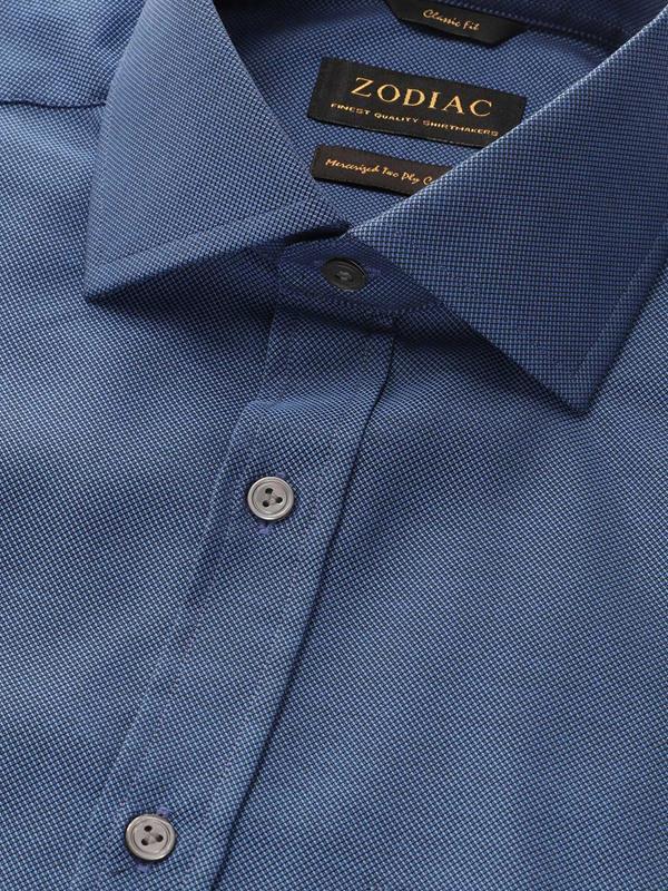 Marzeno Navy Solid Full Sleeve Single Cuff Classic Fit Semi Formal Dark Two Ply Mercerized Cotton Shirt