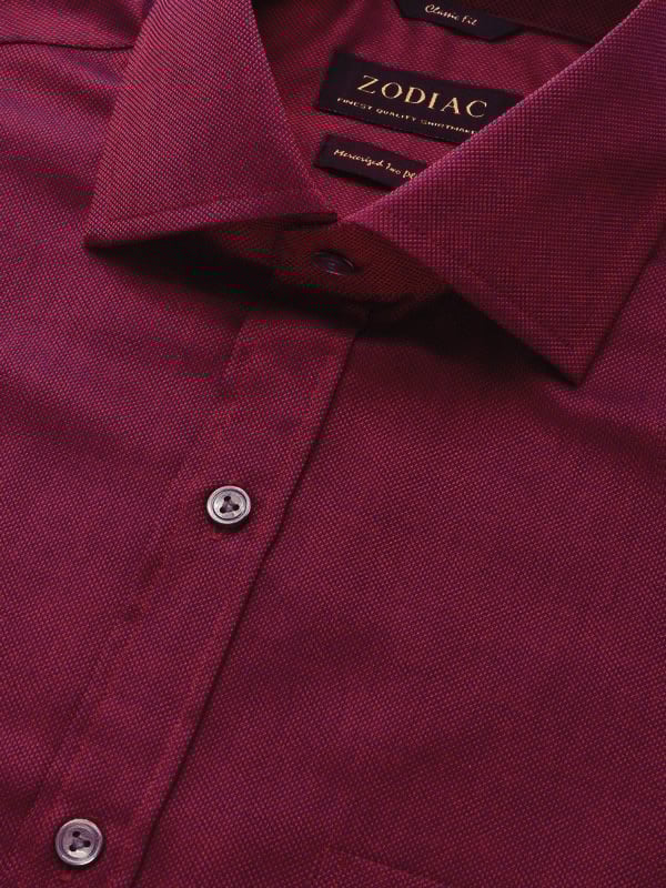 Marzeno Maroon Solid Full Sleeve Single Cuff Classic Fit Semi Formal Dark Two Ply Mercerized Cotton Shirt