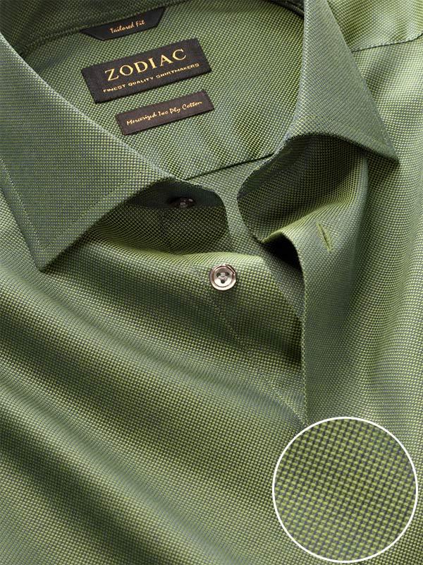 Marzeno Green Solid Full Sleeve Single Cuff Tailored Fit Semi Formal Dark Two Ply Mercerized Cotton Shirt