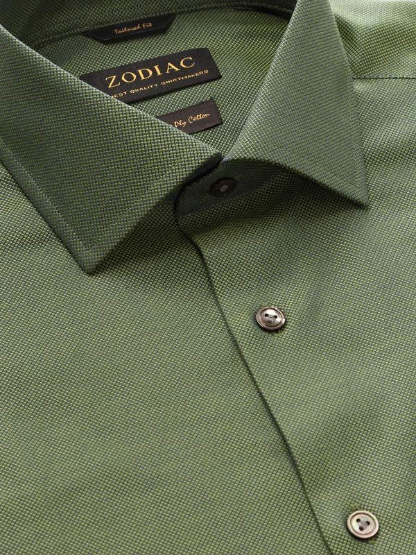 Marzeno Green Solid Full Sleeve Single Cuff Tailored Fit Semi Formal Dark Two Ply Mercerized Cotton Shirt
