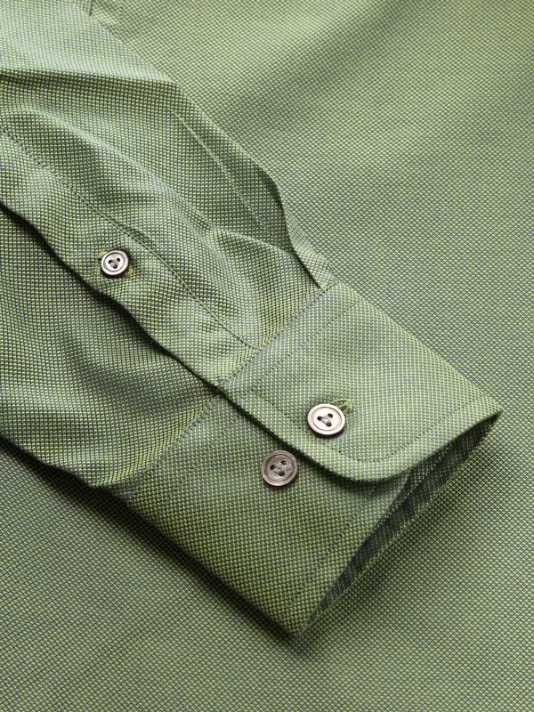 Marzeno Green Solid Full Sleeve Single Cuff Tailored Fit Semi Formal Dark Two Ply Mercerized Cotton Shirt