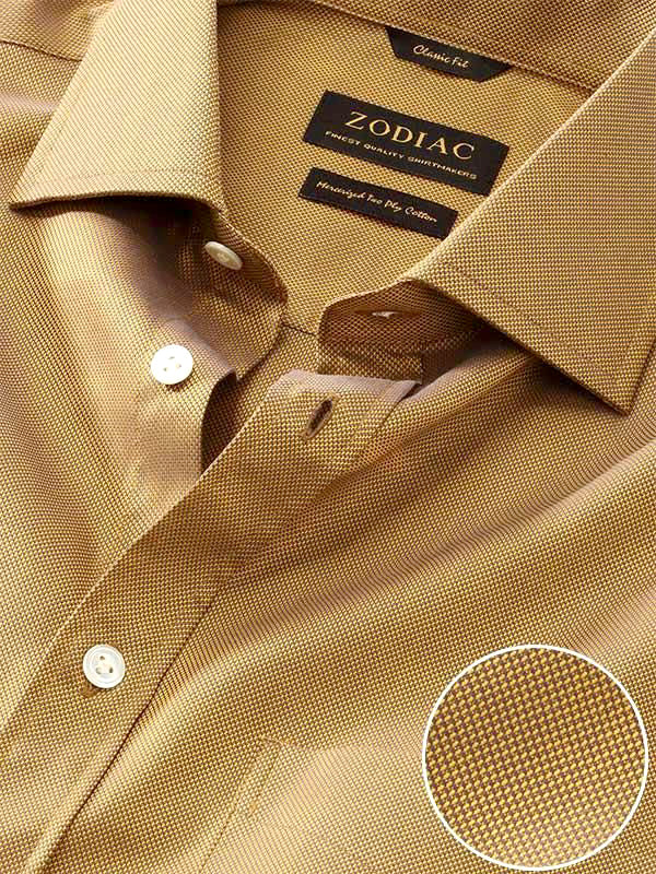 Marzeno Ochre Solid Full Sleeve Single Cuff Classic Fit Semi Formal Dark Two Ply Mercerized Cotton Shirt