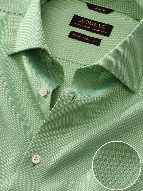 Marzeno Green Solid Full Sleeve Single Cuff Tailored Fit Semi Formal Dark Two Ply Mercerized Cotton Shirt