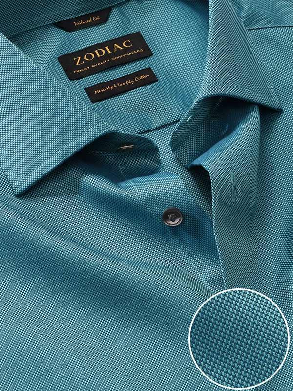 Marzeno Turquoise Solid Full Sleeve Single Cuff Tailored Fit Semi Formal Dark Two Ply Mercerized Cotton Shirt