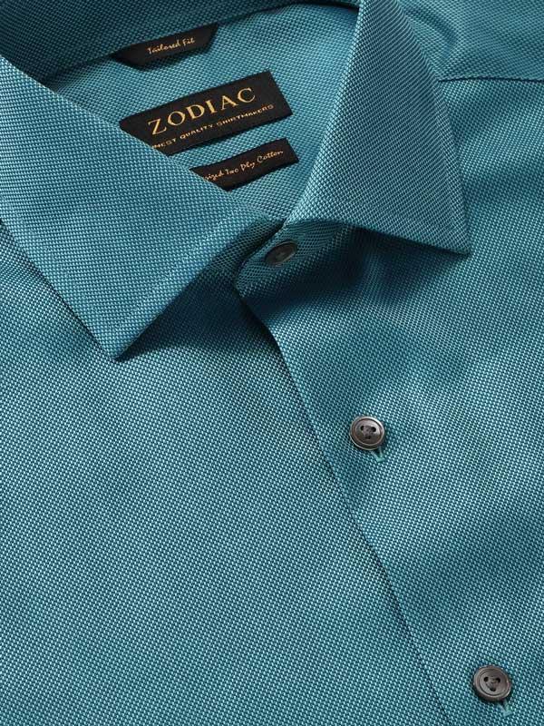 Marzeno Turquoise Solid Full Sleeve Single Cuff Tailored Fit Semi Formal Dark Two Ply Mercerized Cotton Shirt