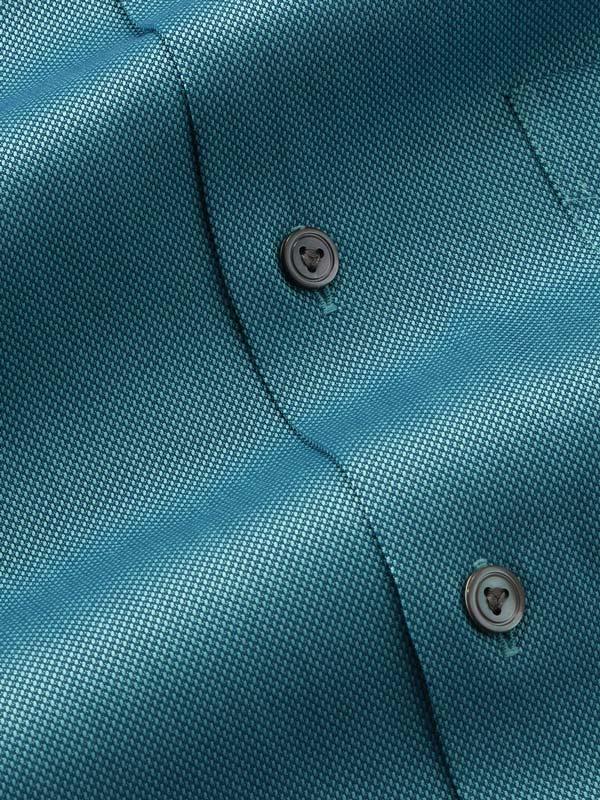 Marzeno Turquoise Solid Full Sleeve Single Cuff Tailored Fit Semi Formal Dark Two Ply Mercerized Cotton Shirt