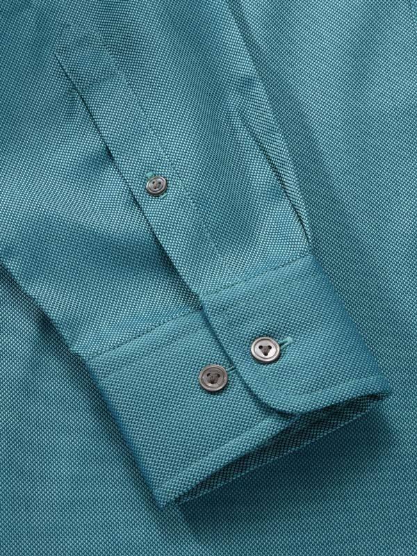Marzeno Turquoise Solid Full Sleeve Single Cuff Tailored Fit Semi Formal Dark Two Ply Mercerized Cotton Shirt