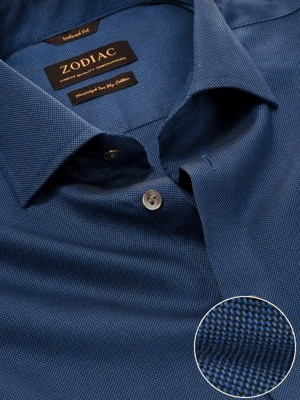 Marzeno Navy Solid Full Sleeve Single Cuff Tailored Fit Semi Formal Dark Two Ply Mercerized Cotton Shirt