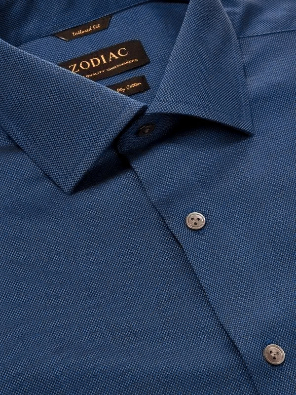 Marzeno Navy Solid Full Sleeve Single Cuff Tailored Fit Semi Formal Dark Two Ply Mercerized Cotton Shirt