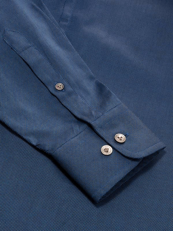 Marzeno Navy Solid Full Sleeve Single Cuff Tailored Fit Semi Formal Dark Two Ply Mercerized Cotton Shirt