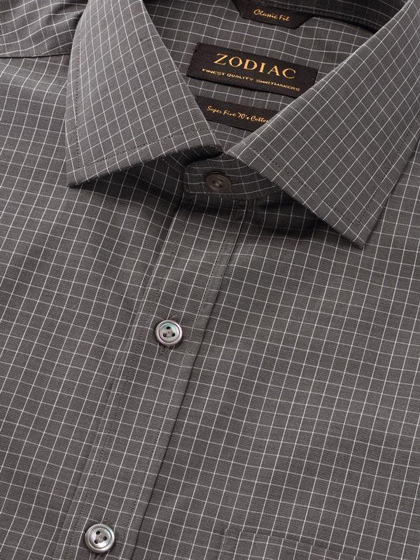 Boscolo Dark Grey Check Full Sleeve Single Cuff Classic Fit Semi Formal Dark Super Fine Cotton Shirt