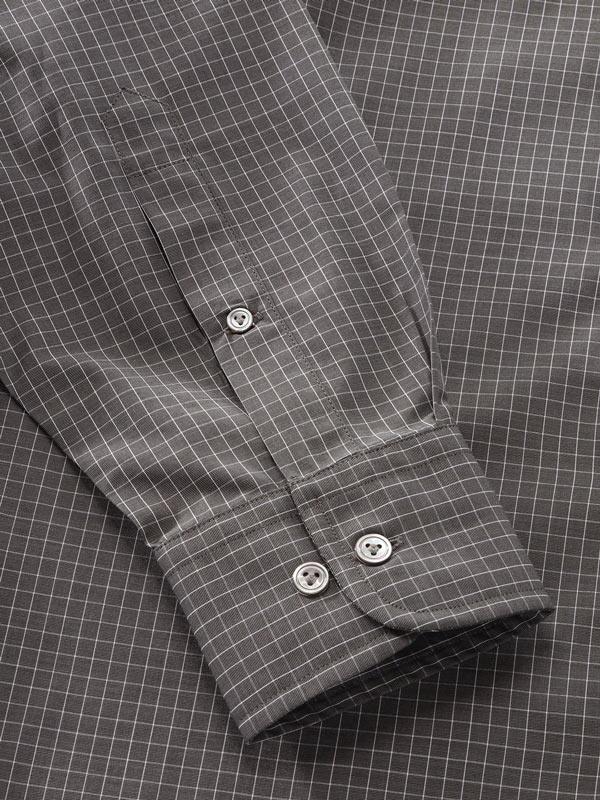 Boscolo Dark Grey Check Full Sleeve Single Cuff Classic Fit Semi Formal Dark Super Fine Cotton Shirt
