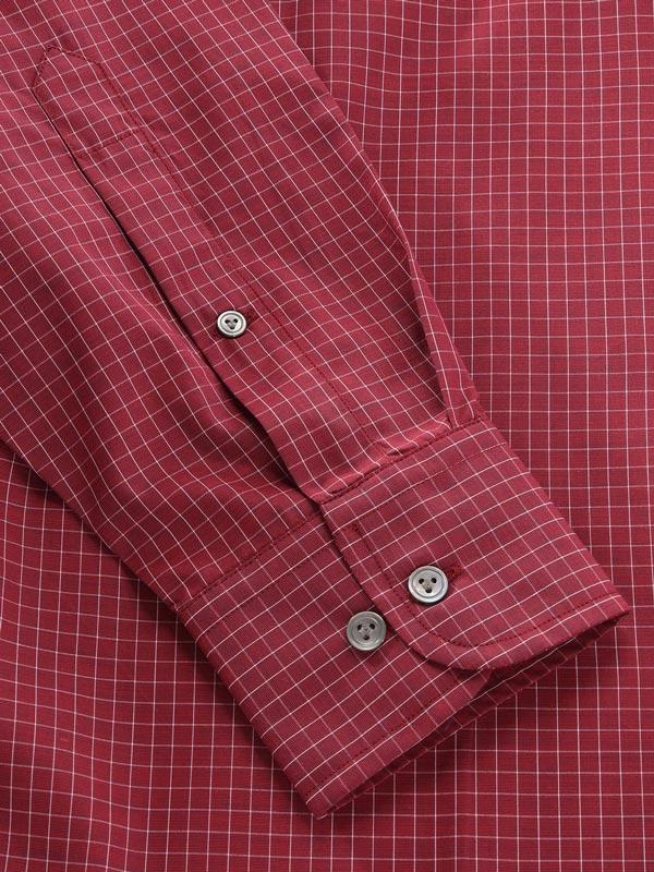 Boscolo Maroon Check Full Sleeve Single Cuff Classic Fit Semi Formal Dark Super Fine Cotton Shirt