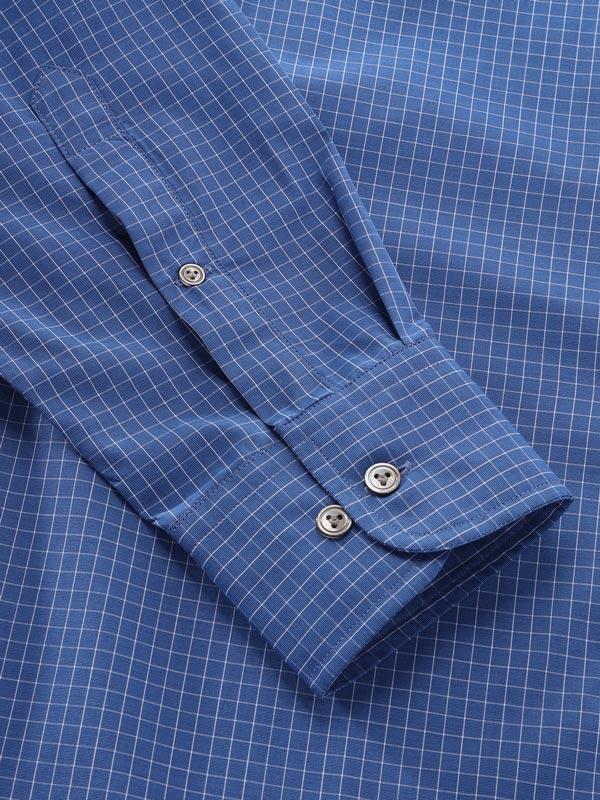 Boscolo Navy Check Full Sleeve Single Cuff Classic Fit Semi Formal Dark Super Fine Cotton Shirt