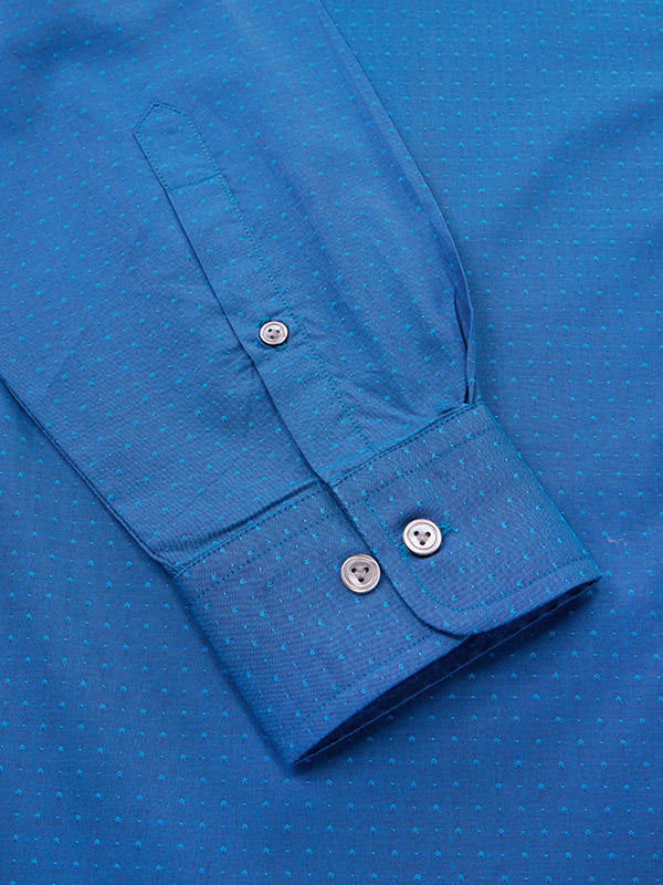 Bramante Teal Solid Full Sleeve Single Cuff Tailored Fit Semi Formal Super Fine Cotton Shirt