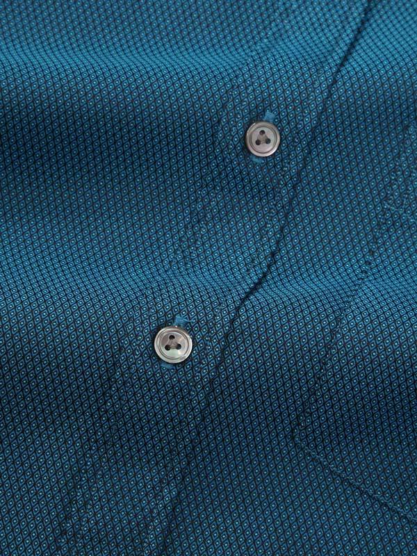 Bruciato Teal Solid Full Sleeve Single Cuff Classic Fit Semi Formal Dark Two Ply Mercerized Cotton Shirt