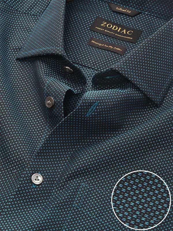 Bruciato Teal Solid Full Sleeve Single Cuff Tailored Fit Semi Formal Dark Two Ply Mercerized Cotton Shirt
