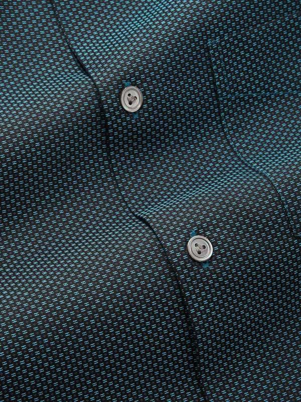 Bruciato Teal Solid Full Sleeve Single Cuff Tailored Fit Semi Formal Dark Two Ply Mercerized Cotton Shirt