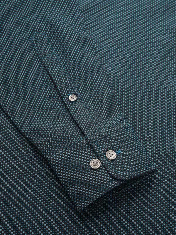 Bruciato Teal Solid Full Sleeve Single Cuff Tailored Fit Semi Formal Dark Two Ply Mercerized Cotton Shirt