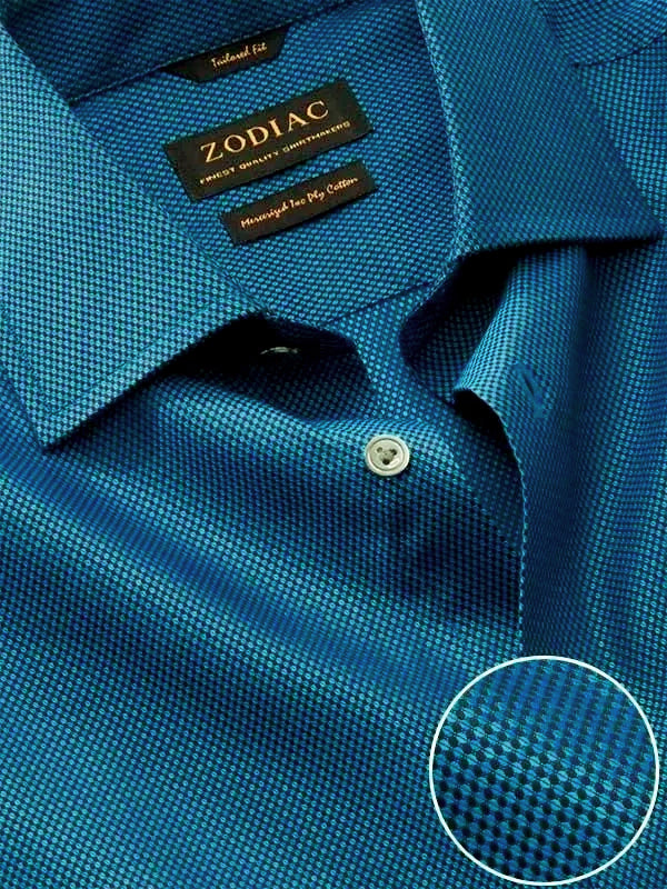 Bruciato Turquoise Solid Full Sleeve Single Cuff Tailored Fit Semi Formal Dark Two Ply Mercerized Cotton Shirt