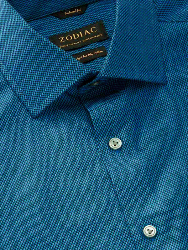 Bruciato Turquoise Solid Full Sleeve Single Cuff Tailored Fit Semi Formal Dark Two Ply Mercerized Cotton Shirt