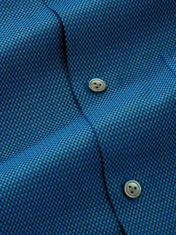 Bruciato Turquoise Solid Full Sleeve Single Cuff Tailored Fit Semi Formal Dark Two Ply Mercerized Cotton Shirt